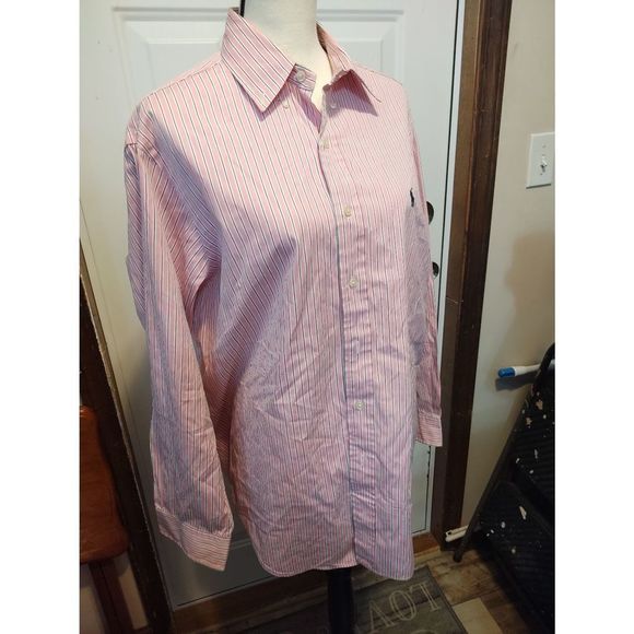 Ralph Lauren Button Down Shirt Pink White Stripes Men's Size - Picture 3 of 5